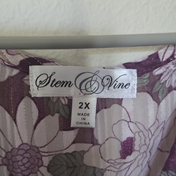 Stem & Vine Purple Floral Sheer Blouse Boho Cottagecore Romantic Top 2X - Picture 2 of 5